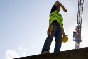 Construction worker at risk of heat stroke