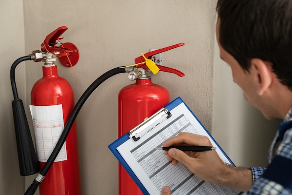 2 Fire Extinguishers Being inspected