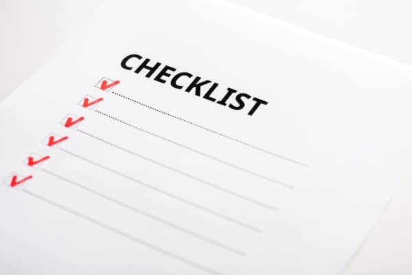 Checklist for documenting activities