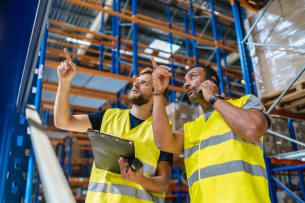 Warehouse Employees Surveying Storage Racks