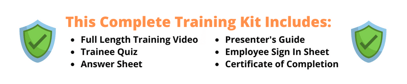 Everything that's included such as certificate of completion, trainee quiz, answer sheet, and Presenter's Guide plus full training video