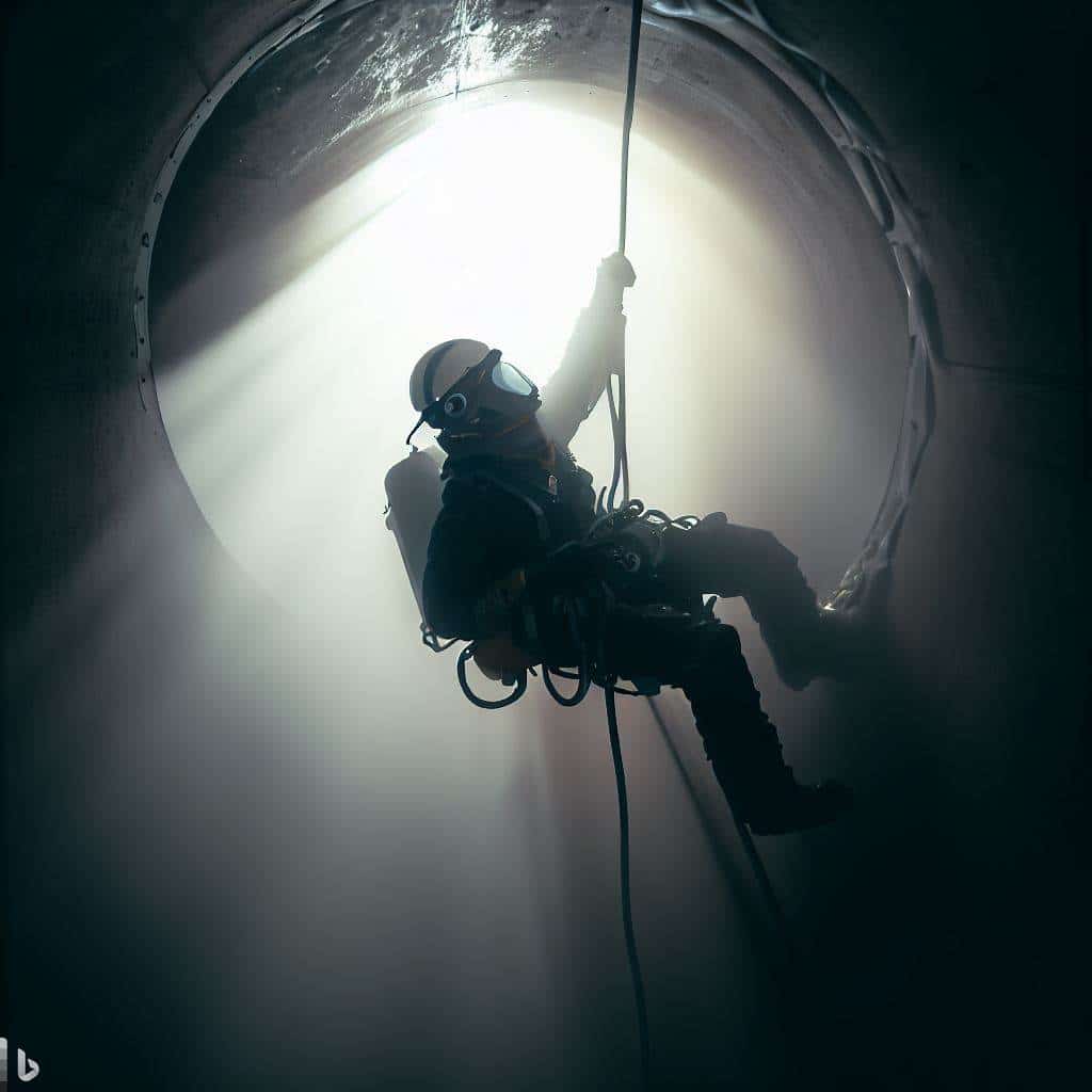 Rapelling into a storage tank