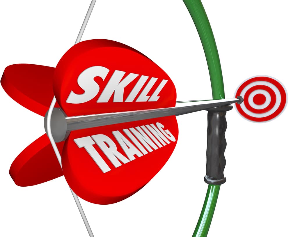 A red target with the word skill training in it.
