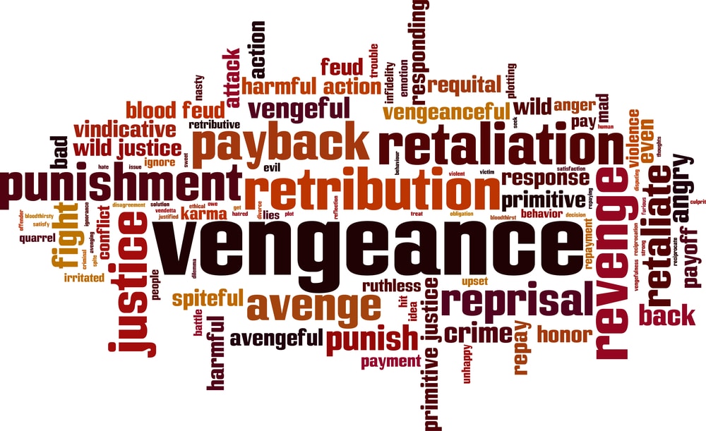 A word cloud with the word vengeance.