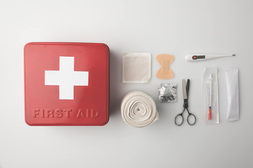 First aid kit on a white background.