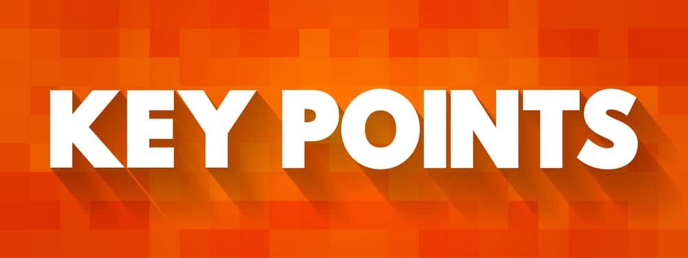 The phrase 'KEY POINTS' in bold, white capital letters, centered on a vibrant orange background with a digital mosaic pattern.